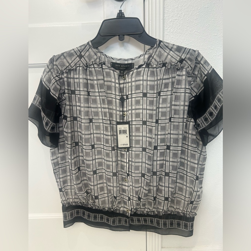 Max Studio NWT Black and White Plaid Blouse